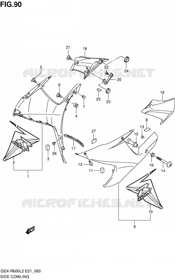 SIDE KUIP (GSX-R600L2 E24:GLR) Suzuki MOTO 600 GSX-R 2012  GSX-R600UFL2(E21)