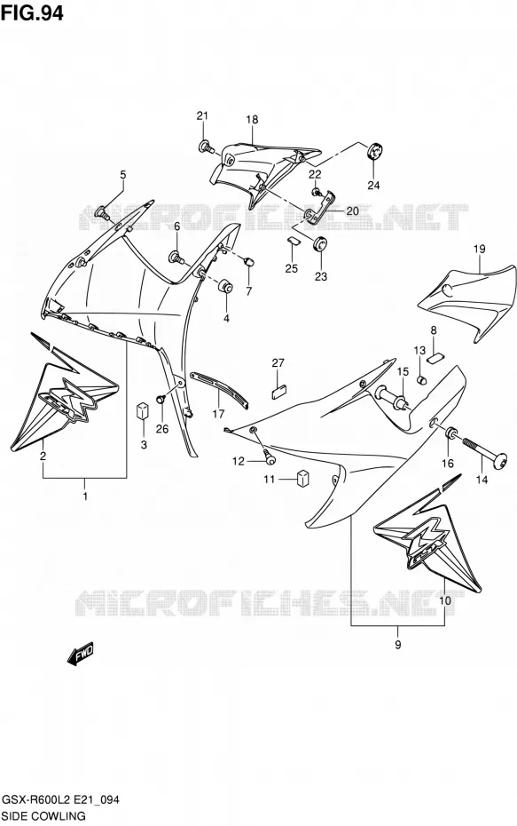 SIDE KUIP (GSX-R600UFL2 E21:GLR) Suzuki MOTO 600 GSX-R 2012  GSX-R600UFL2(E21)