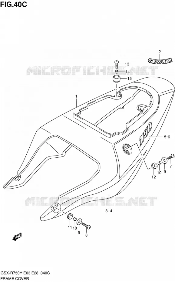 ACHTER KUIP  (MODELE K3) Suzuki MOTO 750 GSX-R 2002  GSX-R750K2(E03,E28,E33)