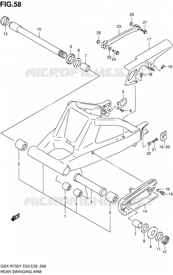 SWINGARM (MODELE Y/K1) Suzuki MOTO 750 GSX-R 2002  GSX-R750K2(E03,E28,E33)