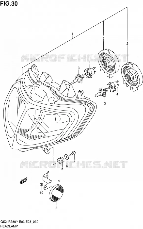 KOPLAMP (MODELE Y/K1) Suzuki MOTO 750 GSX-R 2003  GSX-R750K3(E03,E28,E33)