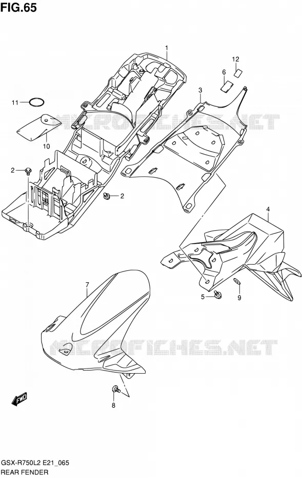 ACHTERSPATBORD (GSX-R750UFL2 E21) Suzuki MOTO 750 GSX-R 2012  GSX-R750L2(E21)