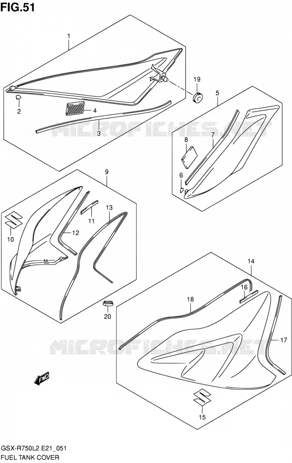 FUEL TANK - COVERS (GSX-R750L2 E24) Suzuki MOTO 750 GSX-R 2012  GSX-R750L2(E24)
