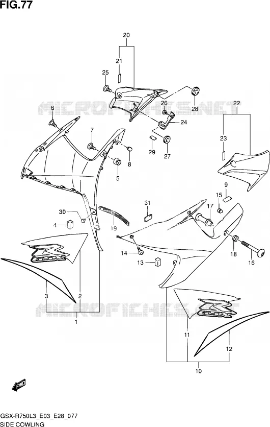 SIDE KUIP (AA3) Suzuki MOTO 750 GSX-R 2013  GSX-R750 L3 (E03,E28,E33)