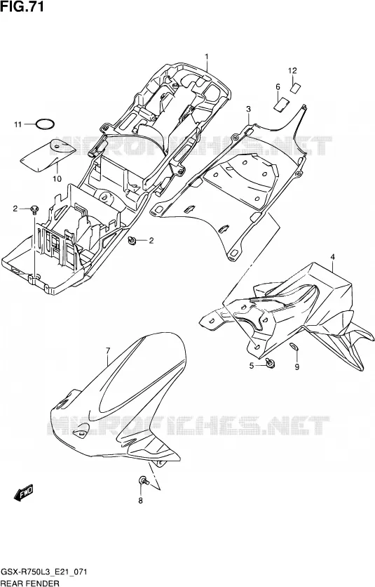 ACHTERSPATBORD (GSX-R750UFL3 E21) Suzuki MOTO 750 GSX-R 2013  GSX-R750 L3 (E24)