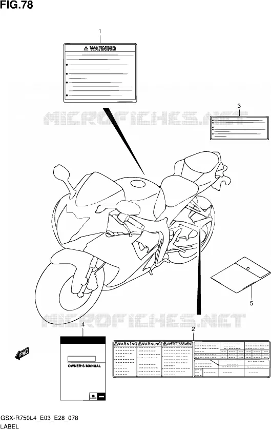 ETIKET (GSX-R750L4 E28) Suzuki MOTO 750 GSX-R 2014  GSX-R750 L4 (E03,E28,E33)