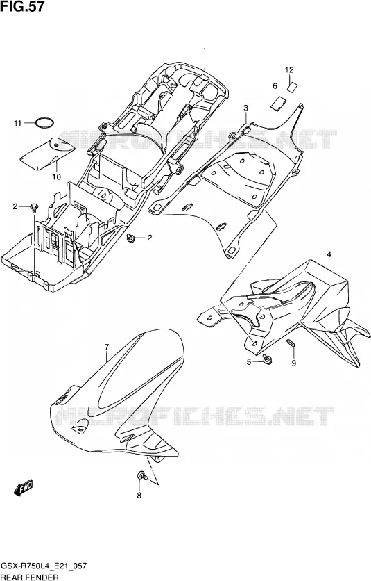 ACHTERSPATBORD (GSX-R750UFL4 E21) Suzuki MOTO 750 GSX-R 2014  GSX-R750 L4 (E21)