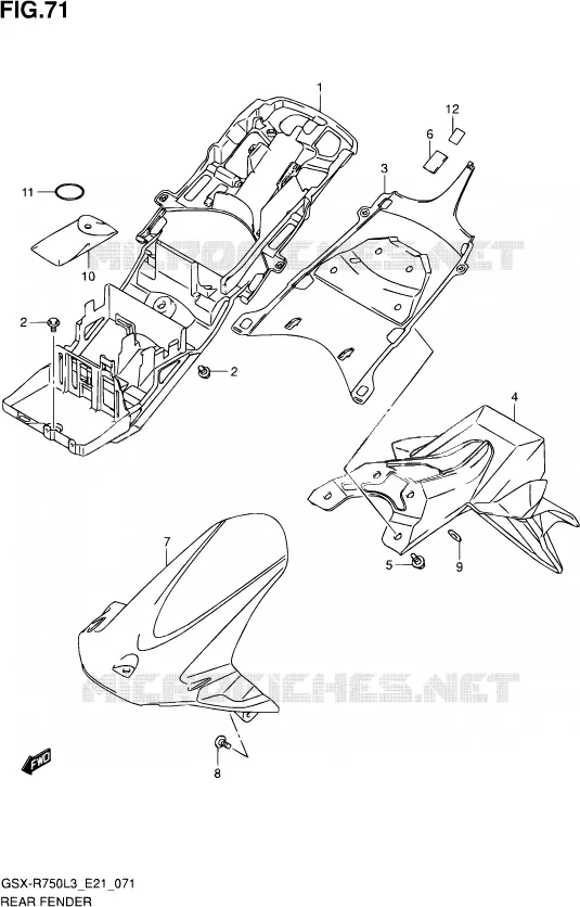 ACHTERSPATBORD (GSX-R750UFL3 E21) Suzuki MOTO 750 GSX-R 2013  GSX-R750UF L3 (E21)