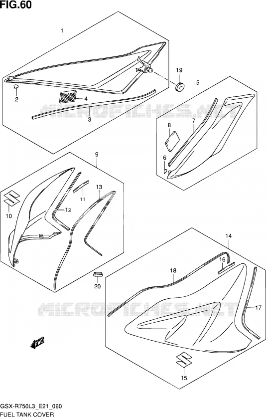 FUEL TANK - COVERS (GSX-R750L3 E21) Suzuki MOTO 750 GSX-R 2013  GSX-R750UF L3 (E21)
