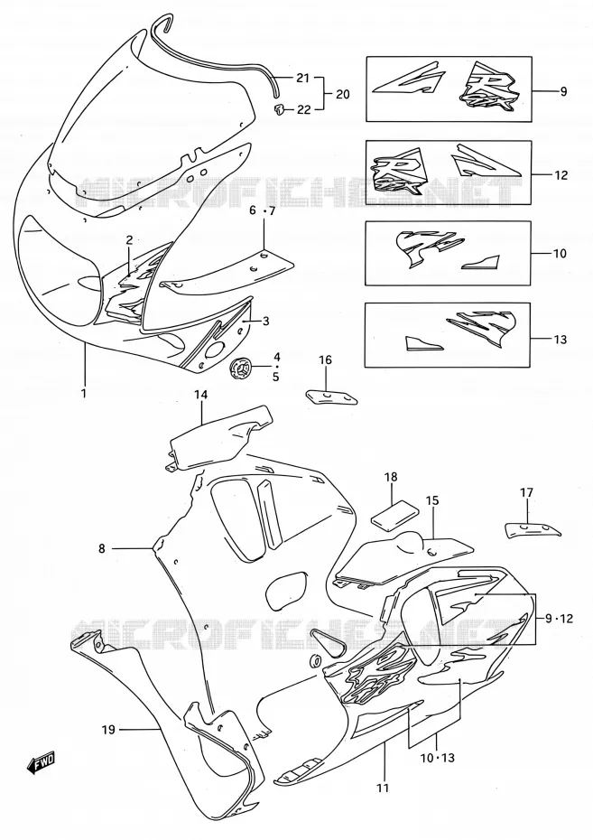 VOOR KUIP EN ONDERSTEUNING (MODELE S M18) Suzuki MOTO 750 GSX-R 1995  GSX-R750W S (E03,E28,E33)