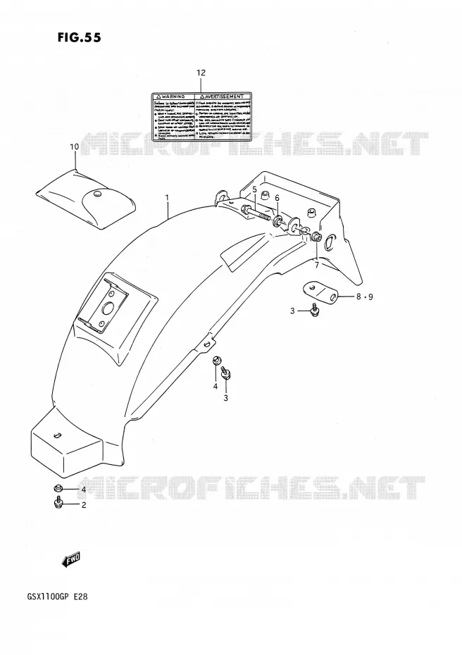 ACHTERSPATBORD Suzuki MOTO 1100 GSX-G 1993  GSX1100G P (E03,E28,E33)