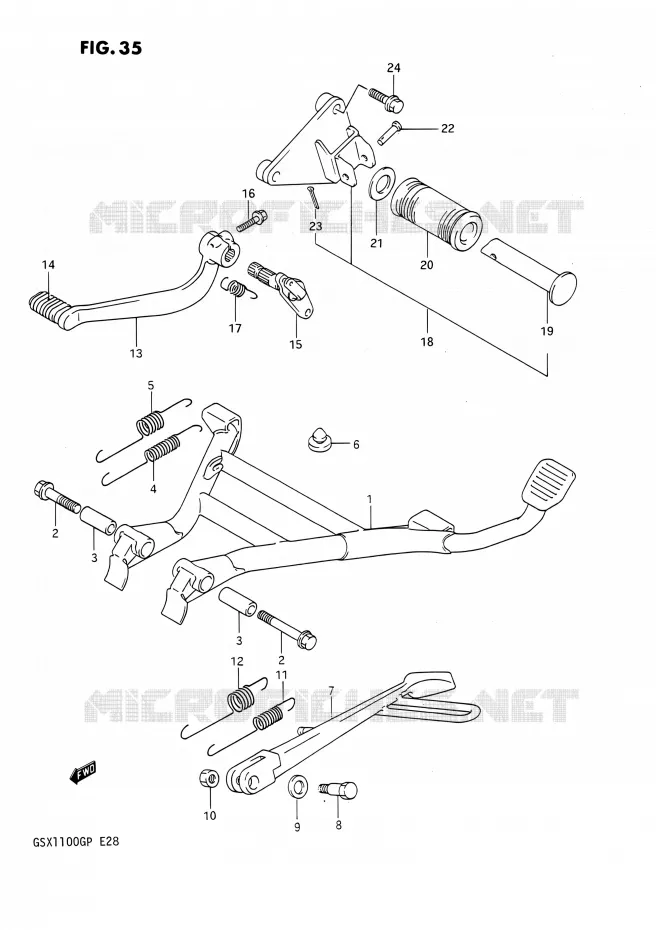 STAND - ACHTER REMPEDAAL Suzuki MOTO 1100 GSX-G 1993  GSX1100G P (E03,E28,E33)