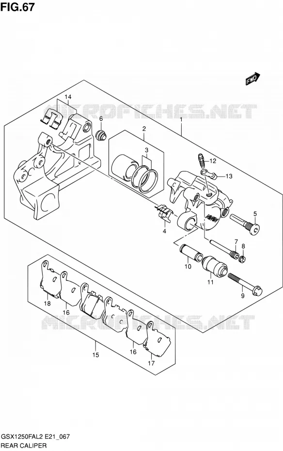 REAR CALIPER Suzuki MOTO 1250 GSX-F 2012  GSX1250FAL2(E21)