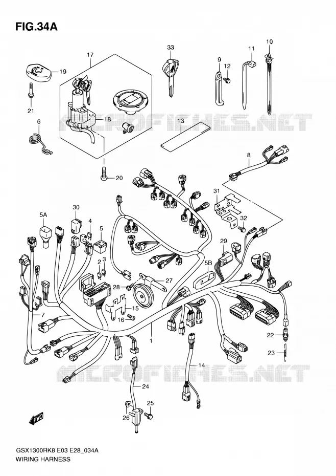 BEDRADING (MODEL L0) Suzuki MOTO 1300 HAYABUSA 2010  GSX1300R L0 (E03,E28,E33)