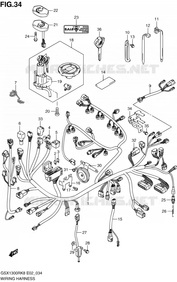 BEDRADING (SEE NOTE) Suzuki MOTO 1300 HAYABUSA 2010  GSX1300RL0(E24)