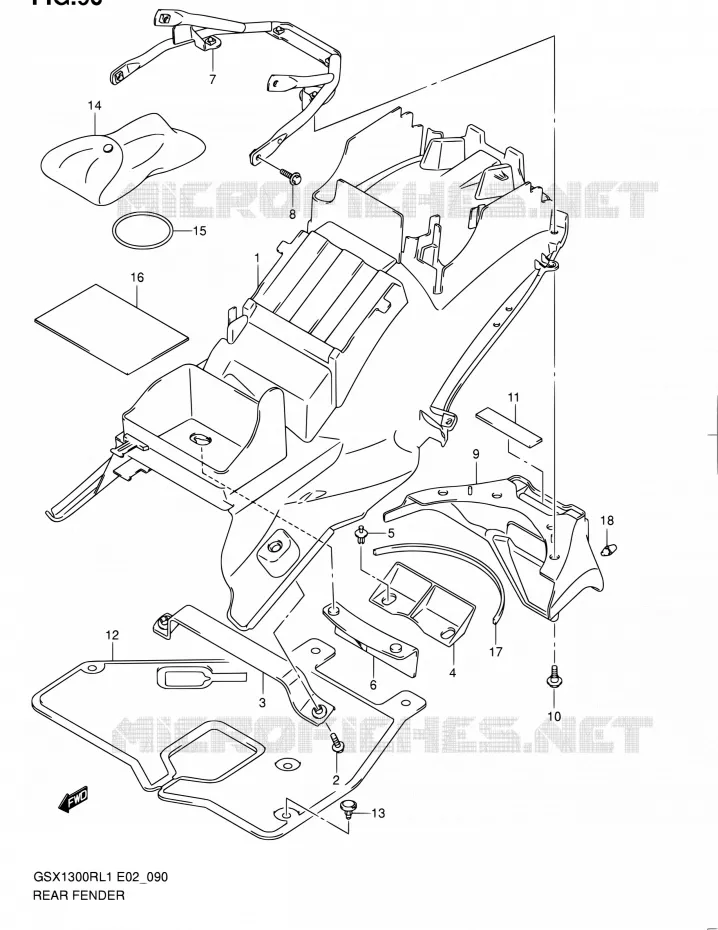 ACHTERSPATBORD Suzuki MOTO 1300 HAYABUSA 2011  GSX1300RL1(E14)