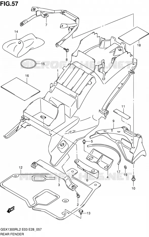 ACHTERSPATBORD Suzuki MOTO 1300 HAYABUSA 2012  GSX1300RL2(E03,E28,E33)