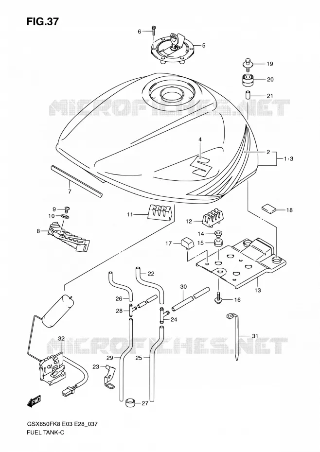 BENZINETANK (MODEL K8) Suzuki MOTO 650 GSX-F 2008  GSX650F K8 (E03,E28,E33)