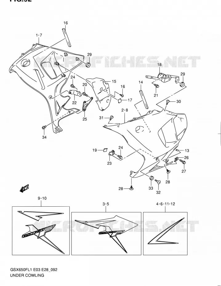 ONDERAANKLEDING (GSX650FAL1 E33) Suzuki MOTO 650 GSX-F 2011  GSX650F L1 (E03,E28,E33)