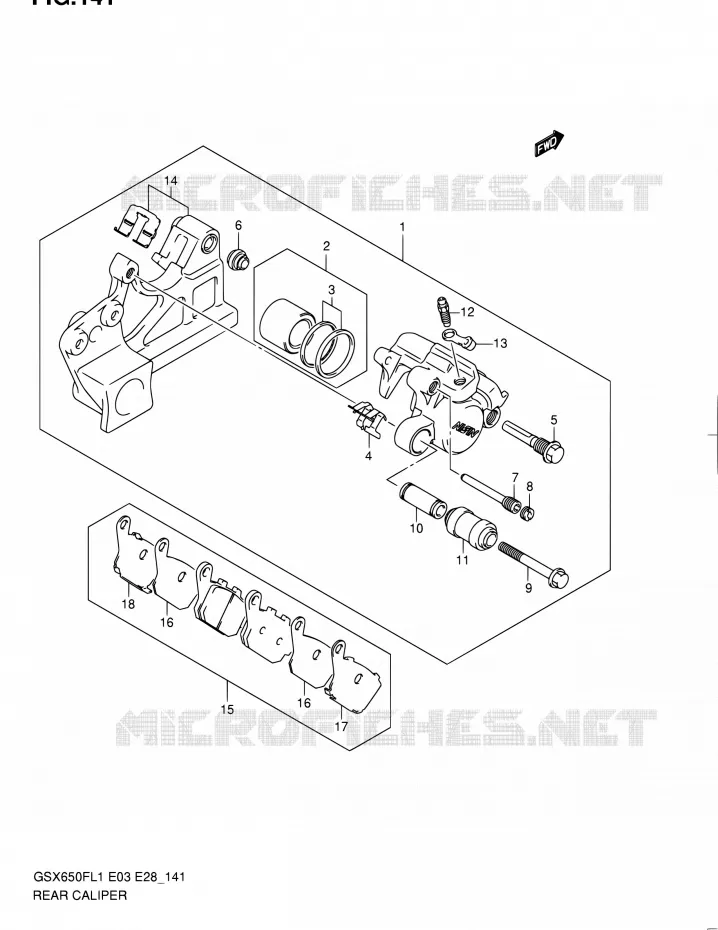 REAR CALIPER (GSX650FL1 E28) Suzuki MOTO 650 GSX-F 2011  GSX650F L1 (E03,E28,E33)