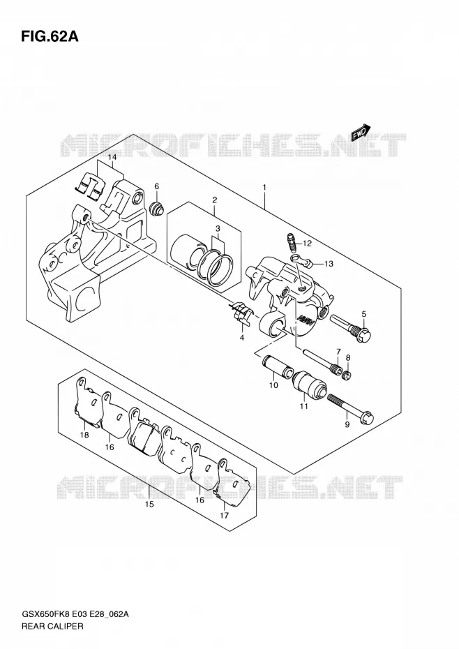 REAR CALIPER (GSX650FAK9/FAL0) Suzuki MOTO 650 GSX-F 2010  GSX650FA L0 (E03,E28,E33)