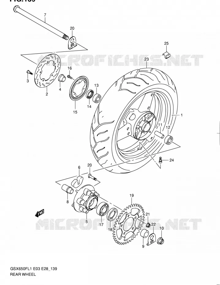 ACHTERWIEL (GSX650FAL1 E33) Suzuki MOTO 650 GSX-F 2011  GSX650FA L1 (E03,E28,E33)
