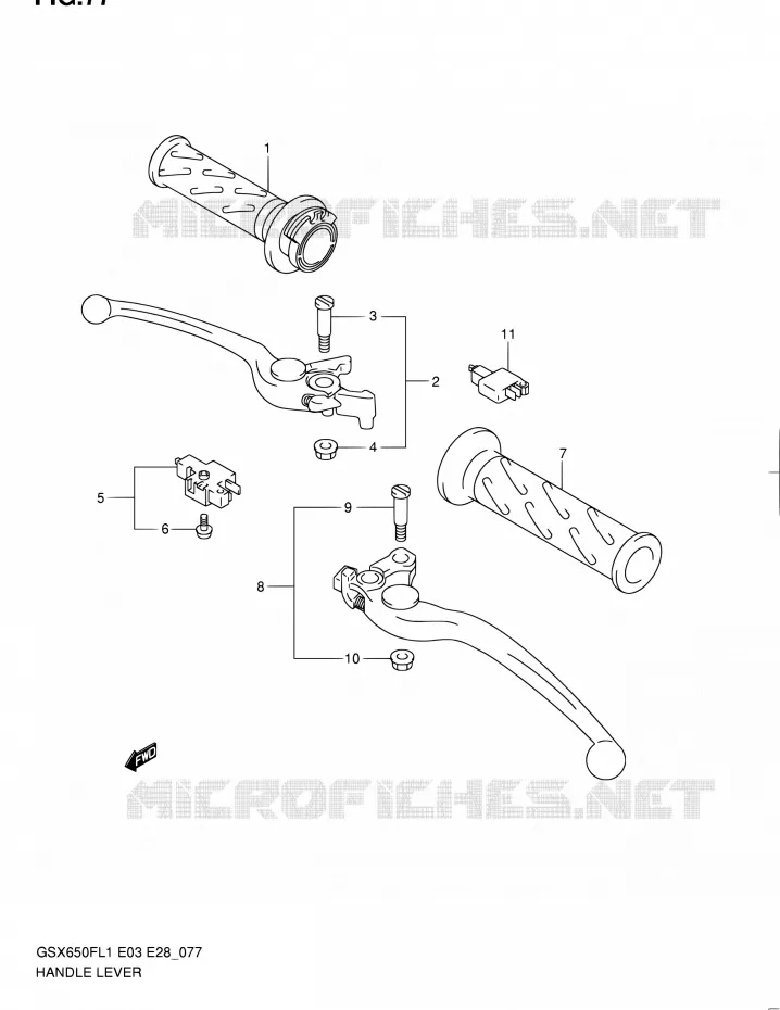 HANDGRIPS - LEVERS (GSX650FL1 E28) Suzuki MOTO 650 GSX-F 2011  GSX650FA L1 (E03,E28,E33)