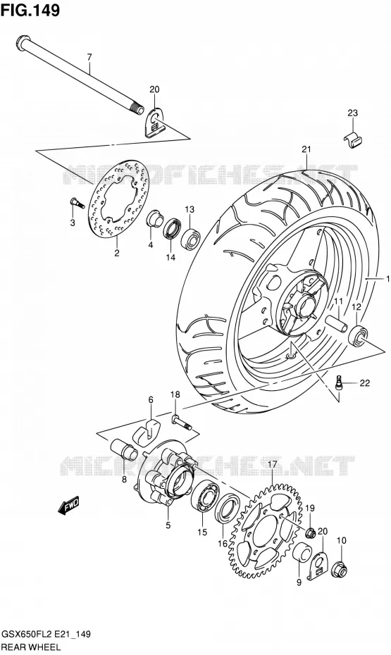 ACHTERWIEL (GSX650FUL2 E24) Suzuki MOTO 650 GSX-F 2014  GSX650FAL2(E21)