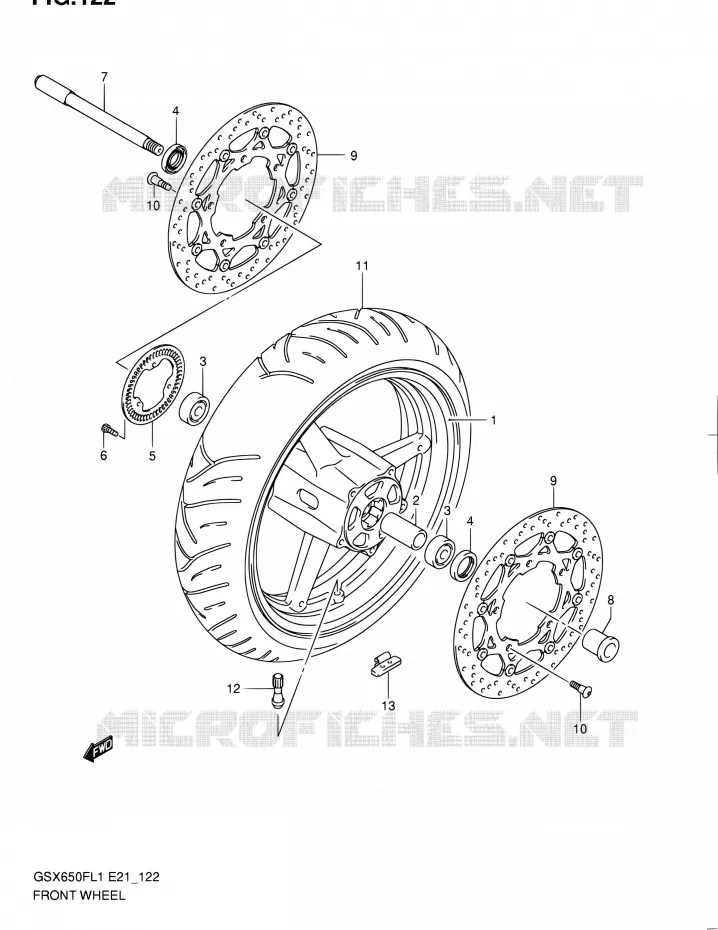 VOORWIEL (GSX650FUAL1 E21) Suzuki MOTO 650 GSX-F 2011  GSX650FUL1(E24)