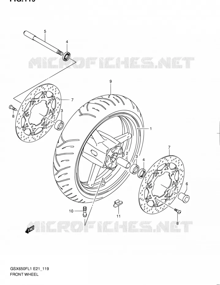 VOORWIEL (GSX650FUL1 E21) Suzuki MOTO 650 GSX-F 2011  GSX650FUL1(E24)