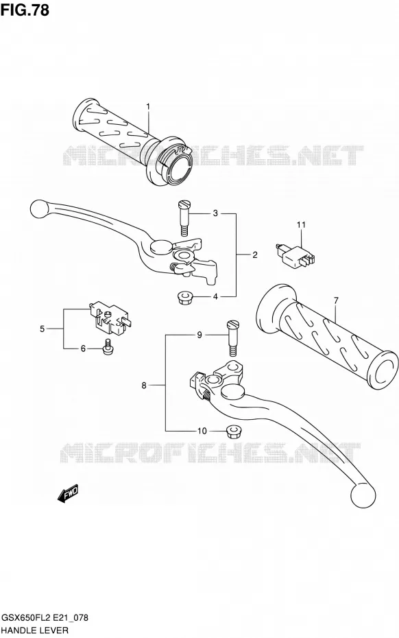 HANDGRIPS - LEVERS (GSX650FL2 E24) Suzuki MOTO 650 GSX-F 2012  GSX650FUL2(E21)