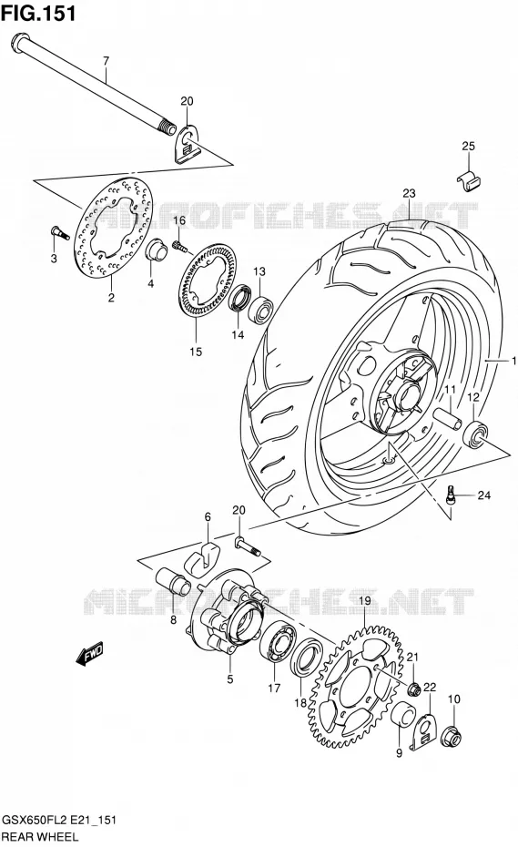 ACHTERWIEL (GSX650FUAL2 E21) Suzuki MOTO 650 GSX-F 2012  GSX650FUL2(E24)