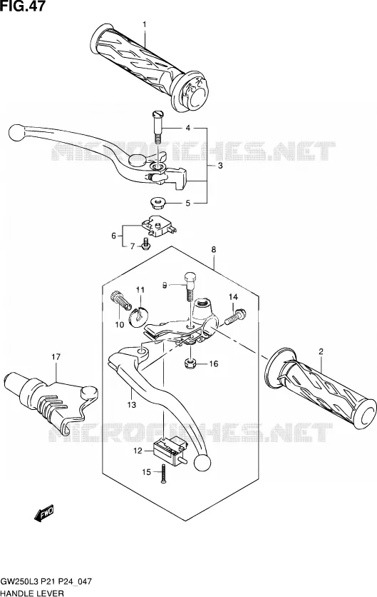 HANDGRIPS - LEVERS Suzuki MOTO 250 INAZUMA 2013  GW250 L3 (P24)