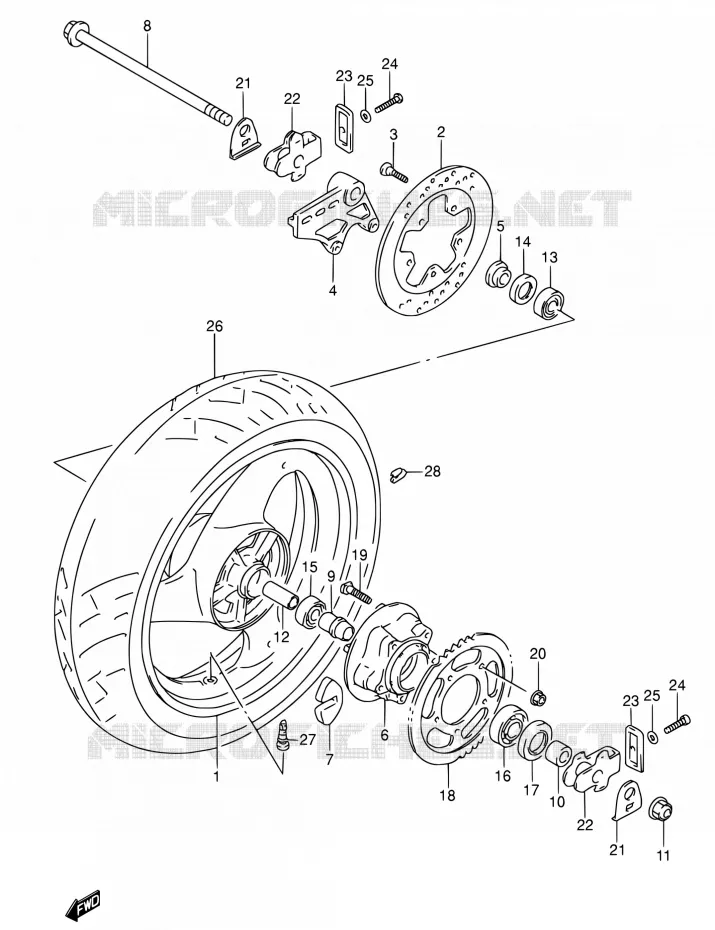 ACHTERWIEL (MODELE P/R) Suzuki MOTO 600 RF 1994  RF600RR/RF600RUR