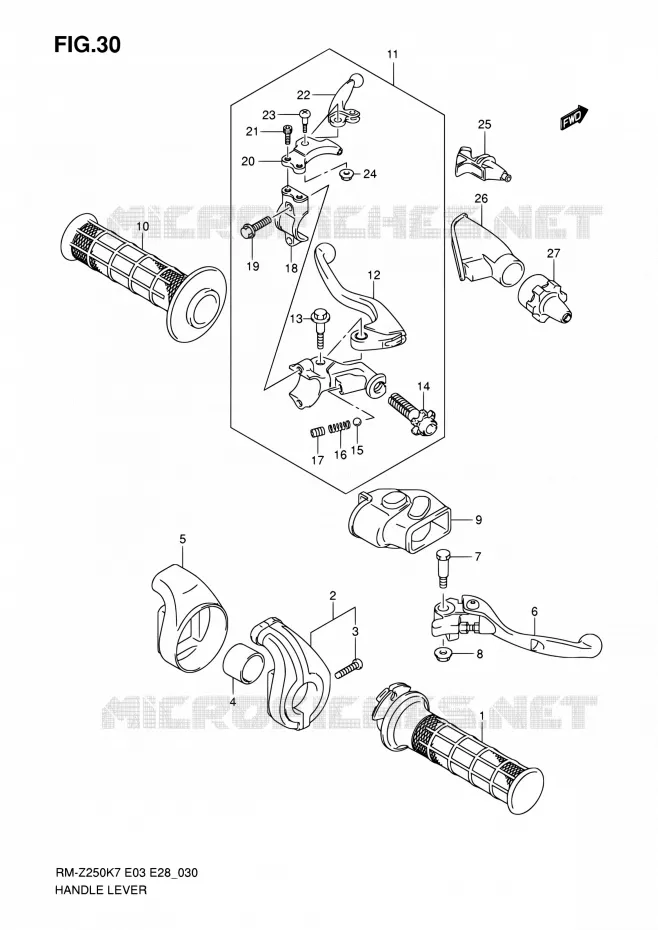 HANDGRIPS - LEVERS (MODEL K7) Suzuki MOTO 250 RM-Z 2007  RM-Z250 K7 (E03,E28,E33)