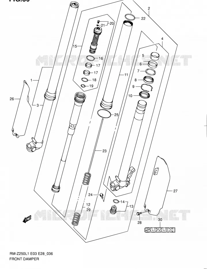 FRONT SCHOKDEMPER Suzuki MOTO 250 RM-Z 2011  RM-Z250 L1 (E03,E28,E33)