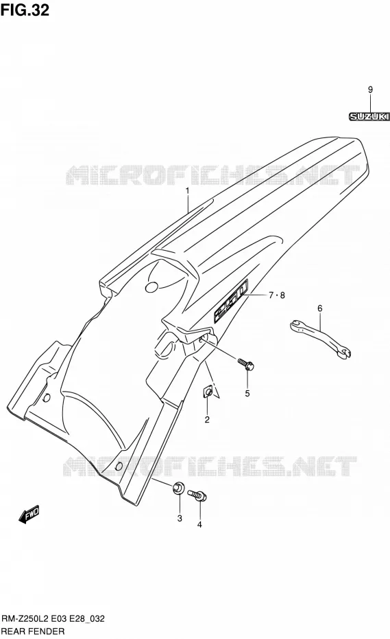 ACHTERSPATBORD Suzuki MOTO 250 RM-Z 2012  RM-Z250 L2 (E03,E28,E33)