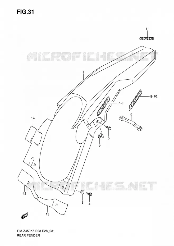 ACHTERSPATBORD Suzuki MOTO 450 RM-Z 2005  RM-Z450 K5 (E03,E28,E33)