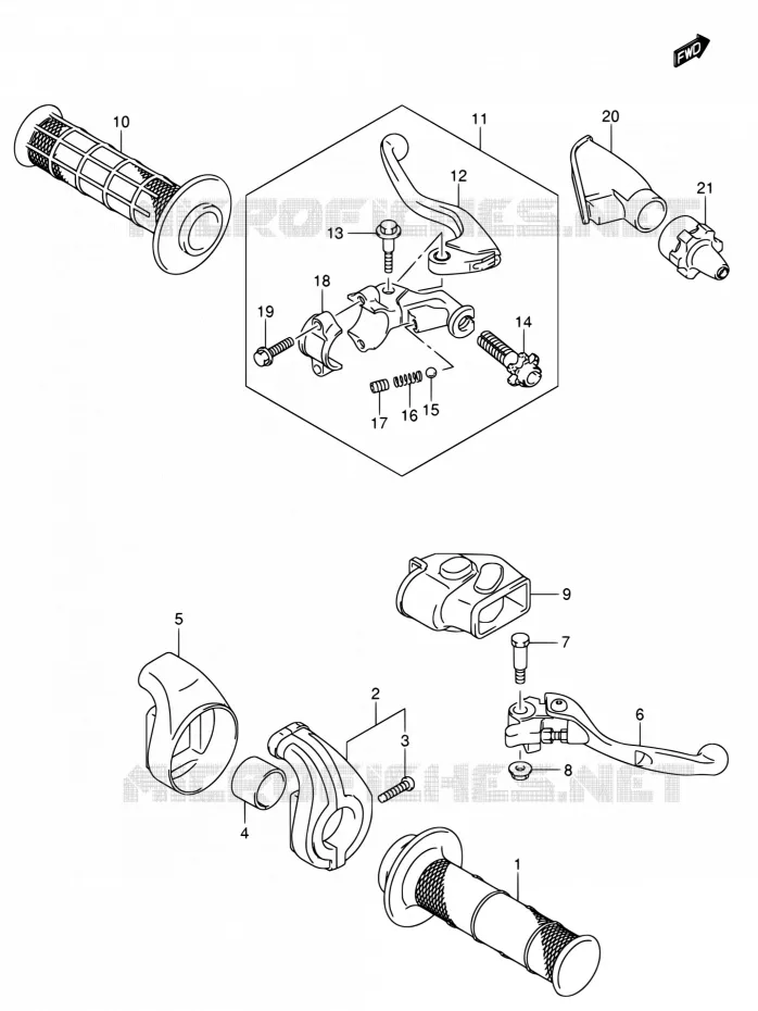 HANDGRIPS - LEVERS (MODELE K5) Suzuki MOTO 450 RM-Z 2005  RM-Z450 K5 (E03,E28,E33)