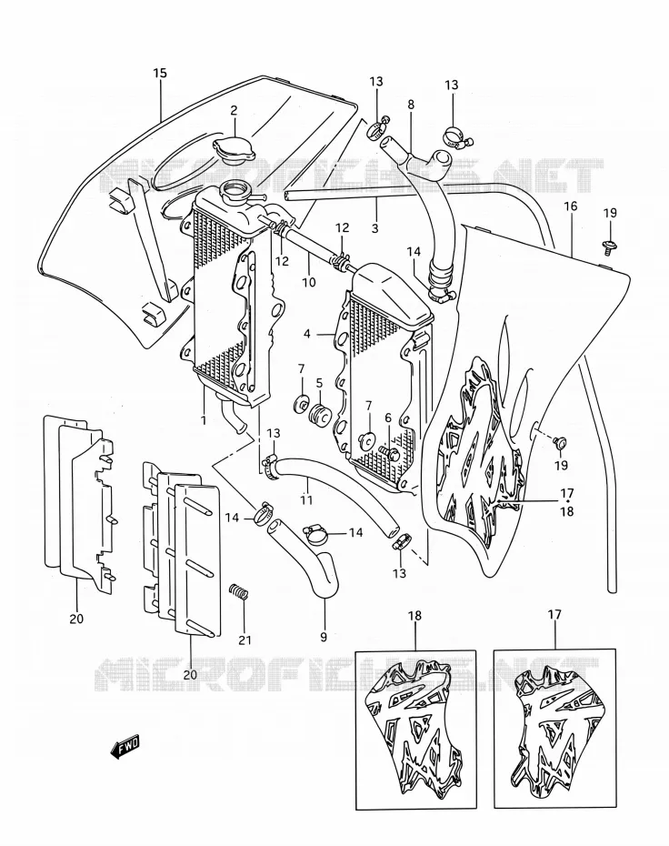 RADIATOR (MODELE R/S) Suzuki MOTO 250 RM 1995  RM250 S (E03,E28,E33)
