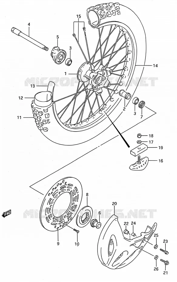 VOORWIEL (MODELE N/P/R) Suzuki MOTO 250 RMX 1992  RMX250 N (E03,E28,E33)