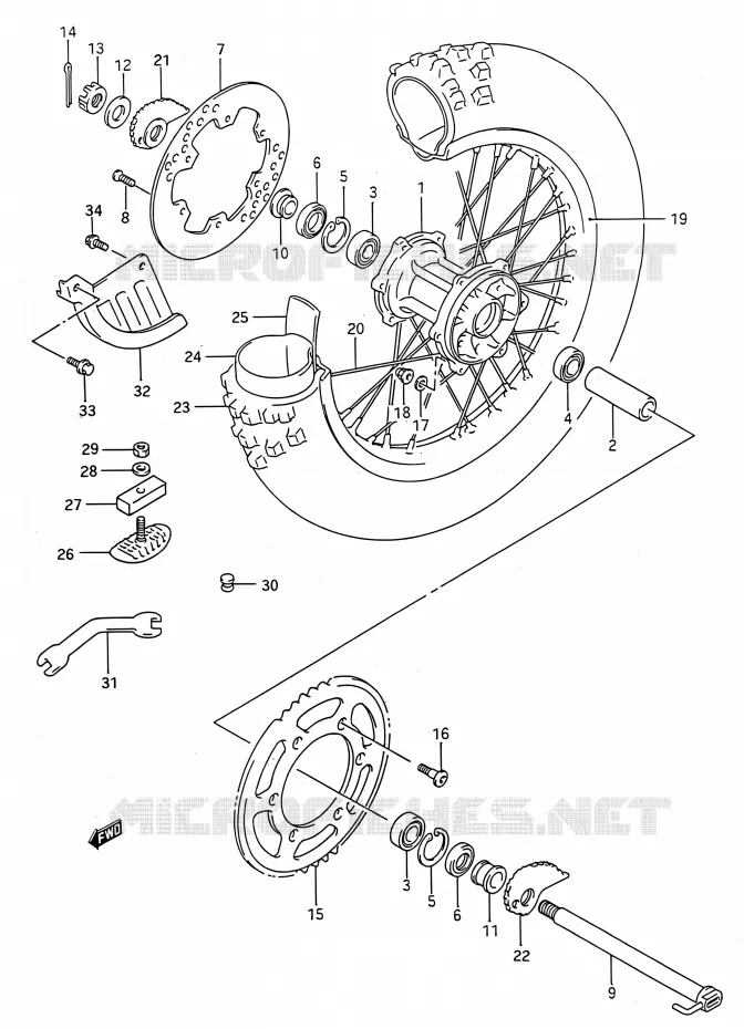 ACHTERWIEL (MODELE N/P/R) Suzuki MOTO 250 RMX 1994  RMX250 R (E03,E28,E33)