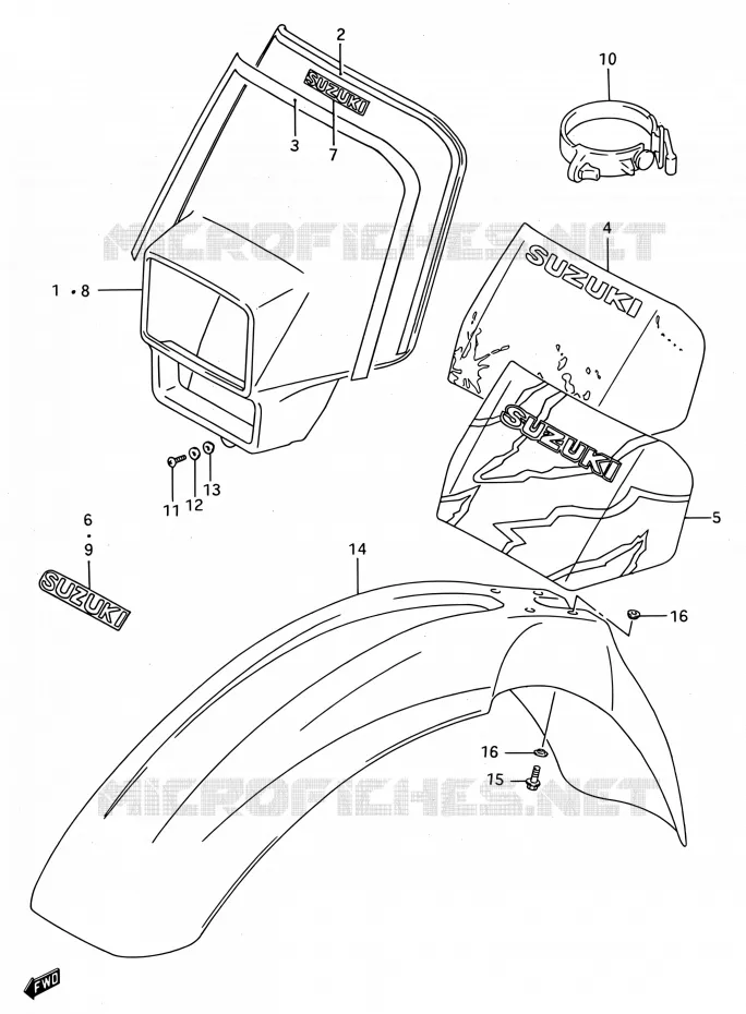 FRONT FENDER Suzuki MOTO 250 RMX 1994  RMX250 R (E03,E28,E33)