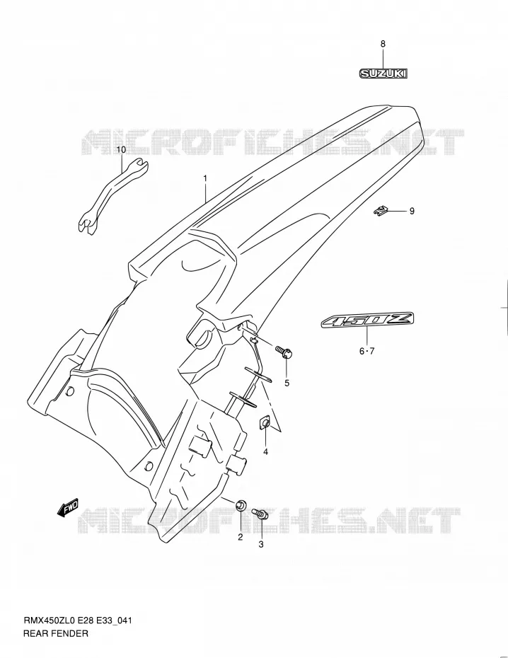 ACHTERSPATBORD Suzuki MOTO 450 RMX 2012  RMX450Z L0 (E03,E28,E33)