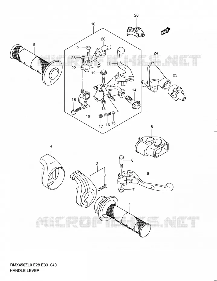 HANDGRIPS - LEVERS Suzuki MOTO 450 RMX 2011  RMX450Z L0 (E03,E28,E33)