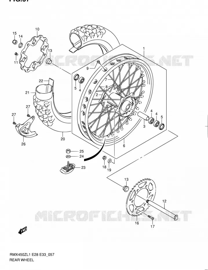 ACHTERWIEL Suzuki MOTO 450 RMX 2011  RMX450Z L1 (E03,E28,E33)
