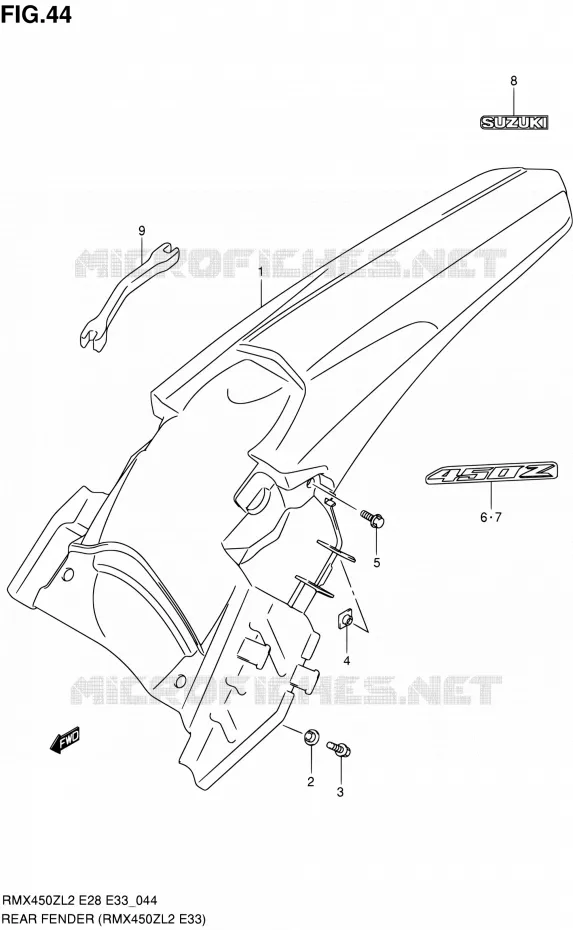 ACHTERSPATBORD (RMX450ZL2 E33) Suzuki MOTO 450 RMX 2012  RMX450ZL2(E03,E28,E33)