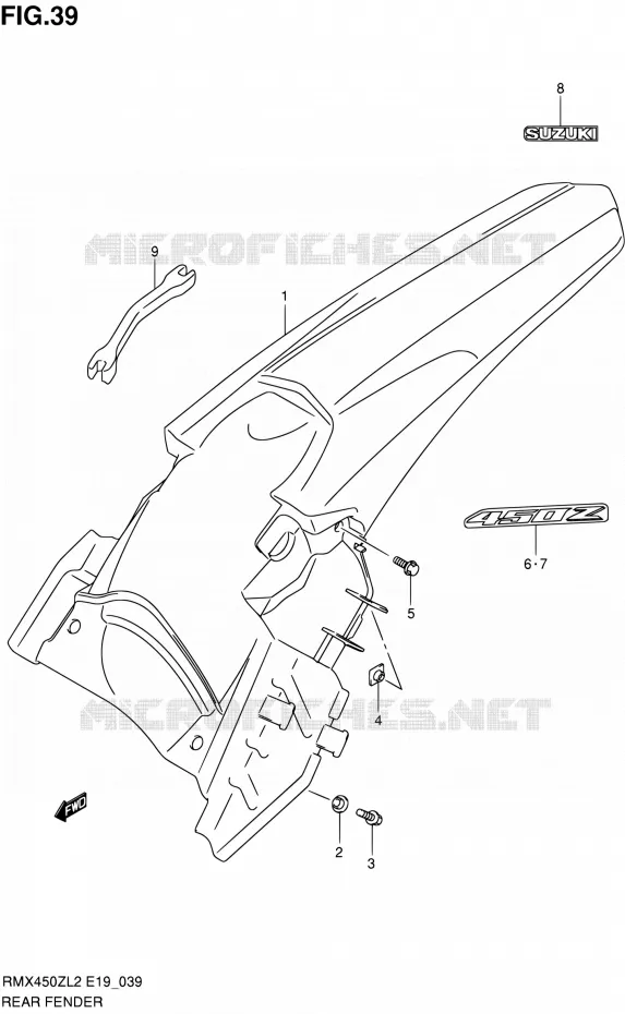ACHTERSPATBORD Suzuki MOTO 450 RMX 2012  RMX450ZL2(E19)