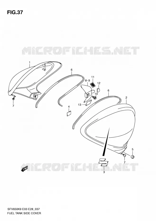 FUEL TANK ZIJKLEP (MODEL K9) Suzuki MOTO 650 GLADIUS 2009  SFV650 K9 (E03,E28,E33)