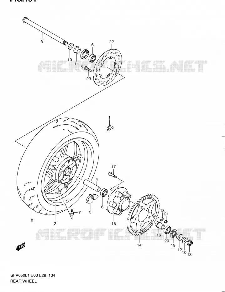 ACHTERWIEL (SFV650L1 E03) Suzuki MOTO 650 GLADIUS 2011  SFV650 L1 (E03,E28,E33)